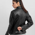 Aria Bodyfit Black Leather Biker Jacket - Back