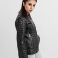 Aria Bodyfit Black Leather Biker Jacket - Left