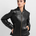 Aria Bodyfit Black Leather Biker Jacket - Zipped