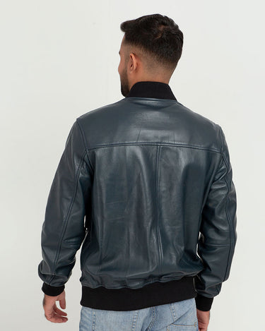 Armin Blue Bomber Aviator Leather Jacket - Back