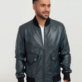 Armin Blue Bomber Aviator Leather Jacket - Front