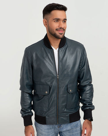 Armin Blue Bomber Aviator Leather Jacket - Front