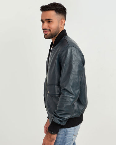 Armin Blue Bomber Aviator Leather Jacket - Left