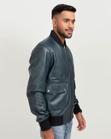 Armin Blue Bomber Aviator Leather Jacket - Right