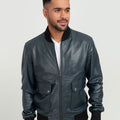 Armin Blue Bomber Aviator Leather Jacket - Zipped