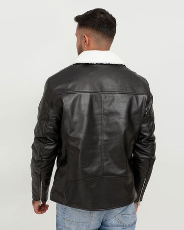 Aster Black & White Snowdrift Shearling Leather Jacket - Back