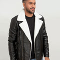 Aster Black & White Snowdrift Shearling Leather Jacket - Front