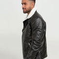 Aster Black & White Snowdrift Shearling Leather Jacket - Left