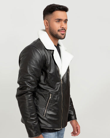 Aster Black & White Snowdrift Shearling Leather Jacket - Right