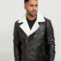 Aster Black & White Snowdrift Shearling Leather Jacket - Zipped