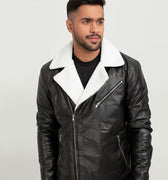 Aster Black & White Snowdrift Shearling Leather Jacket - Zipped