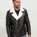 Aster Black & White Snowdrift Shearling Leather Jacket - Zoom