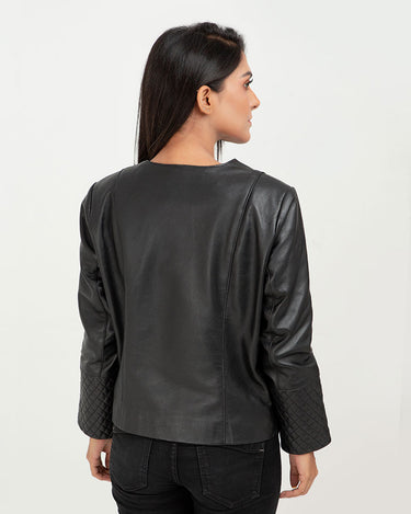 Blair Upper East Side Black Leather Jacket - Back