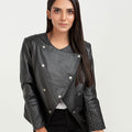 Blair Upper East Side Black Leather Jacket - Buttoned