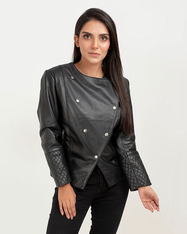 Blair Upper East Side Black Leather Jacket - Front