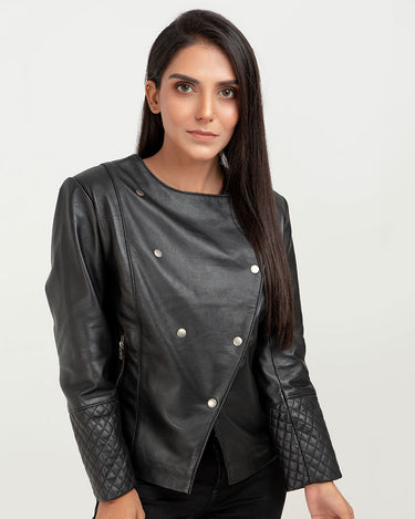 Blair Upper East Side Black Leather Jacket - Zoom