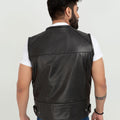 Brady Metallic Black Leather Vest - Back