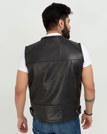 Brady Metallic Black Leather Vest - Back