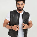 Brady Metallic Black Leather Vest - Front