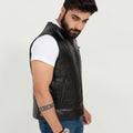 Brady Metallic Black Leather Vest - Left