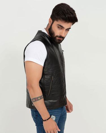 Brady Metallic Black Leather Vest - Left