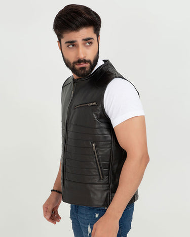 Brady Metallic Black Leather Vest - Right