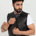 Brady Metallic Black Leather Vest - Zoom