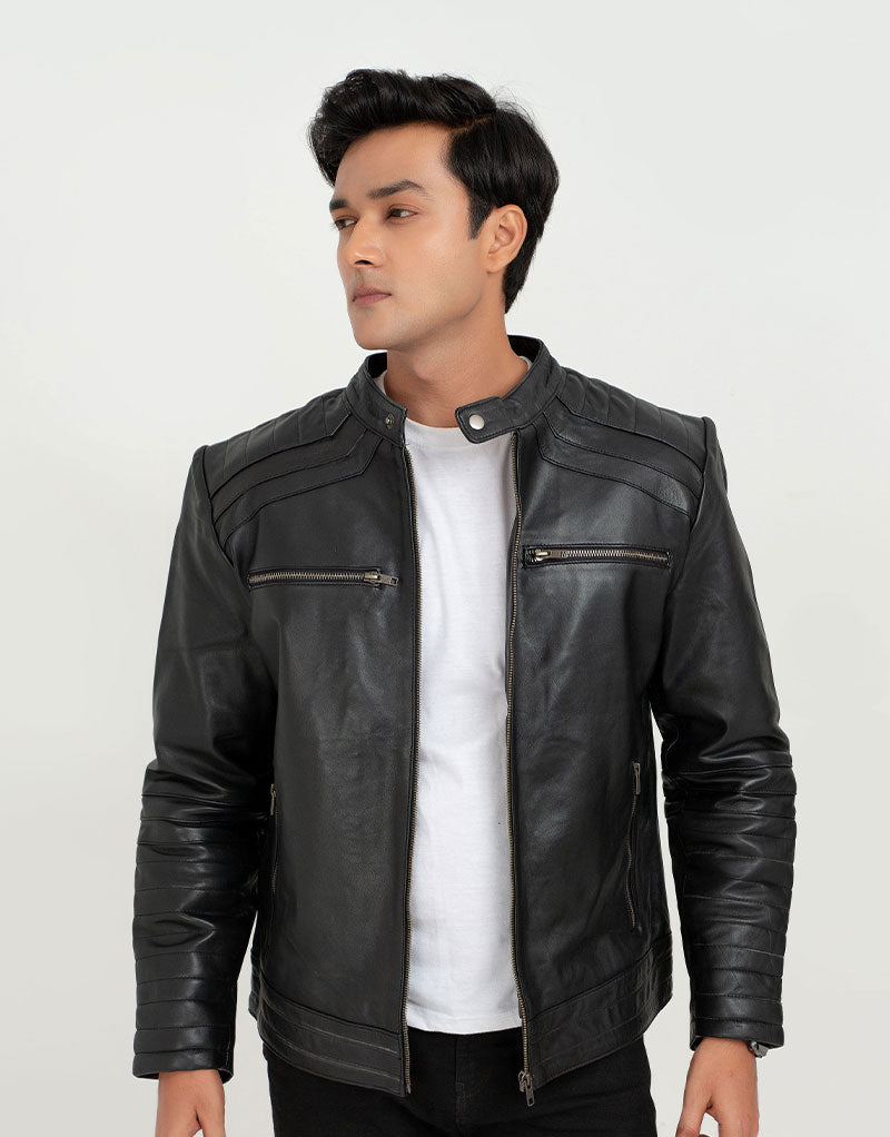 Bryant Black Moto Leather Jacket - Front