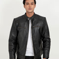 Bryant Black Moto Leather Jacket - Front Open