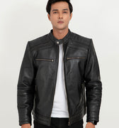 Bryant Black Moto Leather Jacket - Front Open