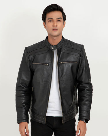 Bryant Black Moto Leather Jacket - Front Open