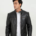 Bryant Black Moto Leather Jacket - Front