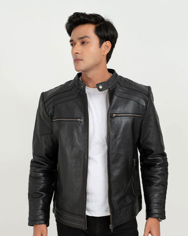 Bryant Black Moto Leather Jacket - Front