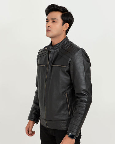 Bryant Black Moto Leather Jacket - Left