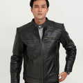 Bryant Black Moto Leather Jacket - Zipped