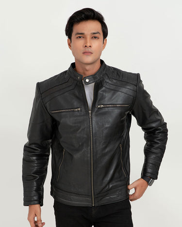 Bryant Black Moto Leather Jacket - Zipped