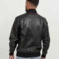 Bryce Snug Black Leather Bomber Jacket - Back