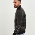 Bryce Snug Black Leather Bomber Jacket - Left