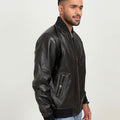 Bryce Snug Black Leather Bomber Jacket - Right