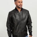 Bryce Snug Black Leather Bomber Jacket - Zipped