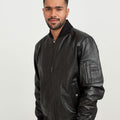 Bryce Snug Black Leather Bomber Jacket - Zoom