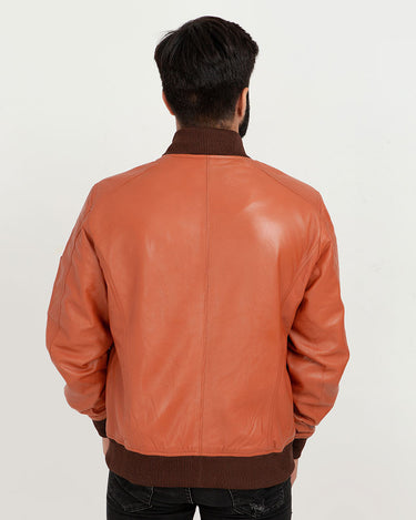 Bryce Snug Brown Leather Bomber Jacket - Back