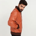 Bryce Snug Brown Leather Bomber Jacket - Left