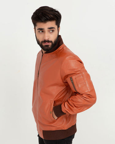 Bryce Snug Brown Leather Bomber Jacket - Right