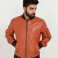 Bryce Snug Brown Leather Bomber Jacket - Zipped