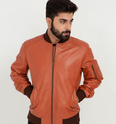 Bryce Snug Brown Leather Bomber Jacket - Zipped