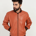 Bryce Snug Brown Leather Bomber Jacket - Zoom