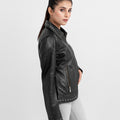 Camilla Stud-Embellished Black Leather Jacket - Left