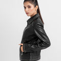 Camilla Stud-Embellished Black Leather Jacket - Right