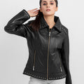 Camilla Stud-Embellished Black Leather Jacket - Zipped